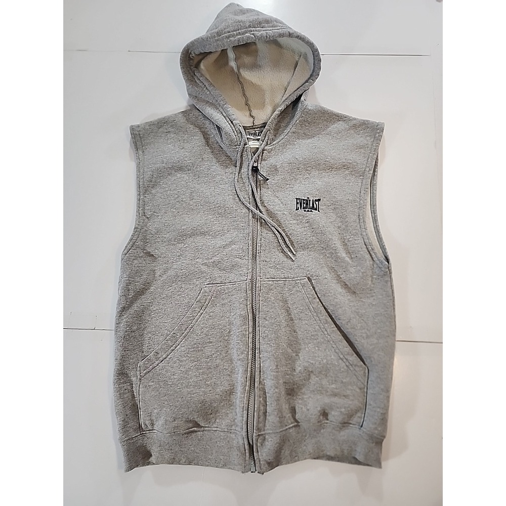 Vintage Everlast Men's Sleeveless Hoodie Full Zip Gray Fleece Medium Gym Boxing